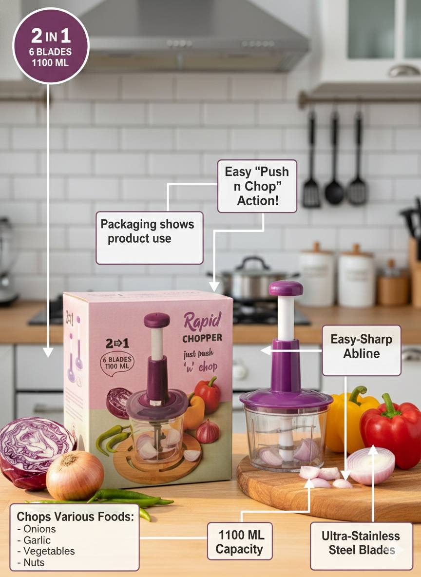 2 IN 1 HAND PRESS CHOPPER
