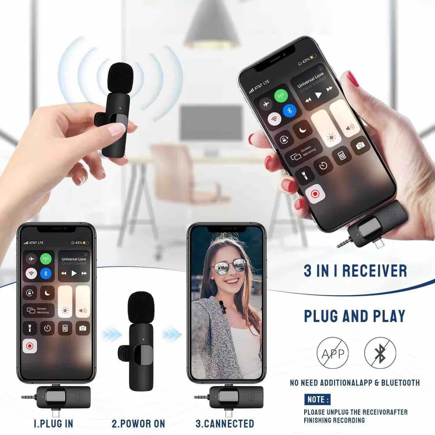 MK Wireless Lavalier Microphone with Receiver (Plug &amp; Play Recording Mic)