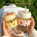 Cute Double Drink Glass Cup with Straw | Aesthetic Coffee & Juice Mug